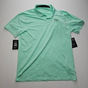 Nike Tiger Woods Collection Golf Polo Shirt Men Medium Mint Green Stripe Dri-FIT